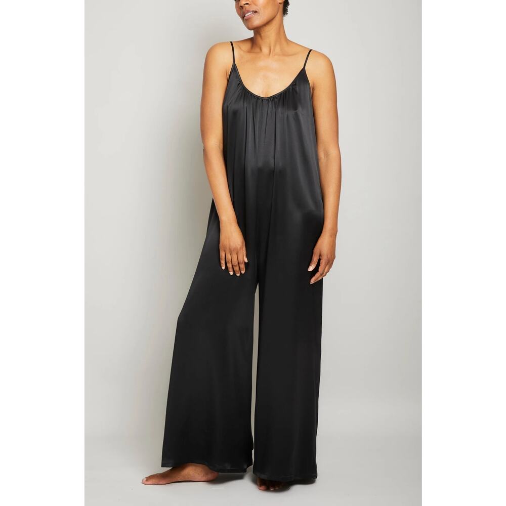 Pour Les Femmes Silk Charmeuse Jumpsuit in Black